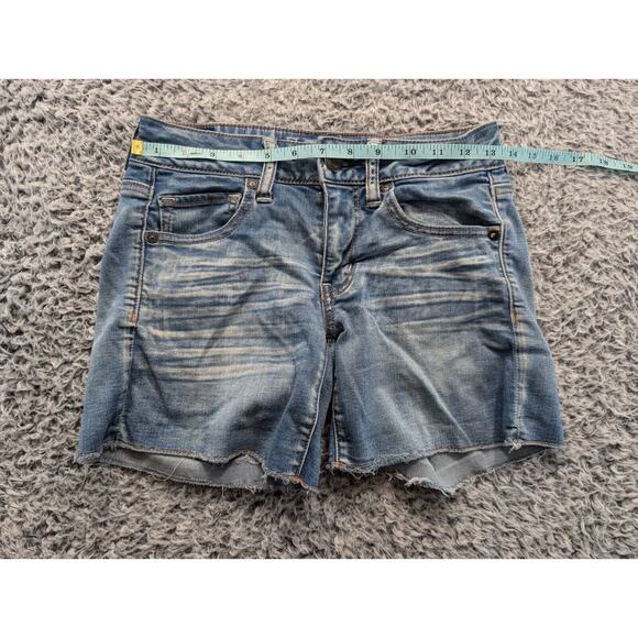 American Eagle Shorts Women 2 Blue MIDI Stretch Cut Off Distressed Bikercore - Picture 4 of 8